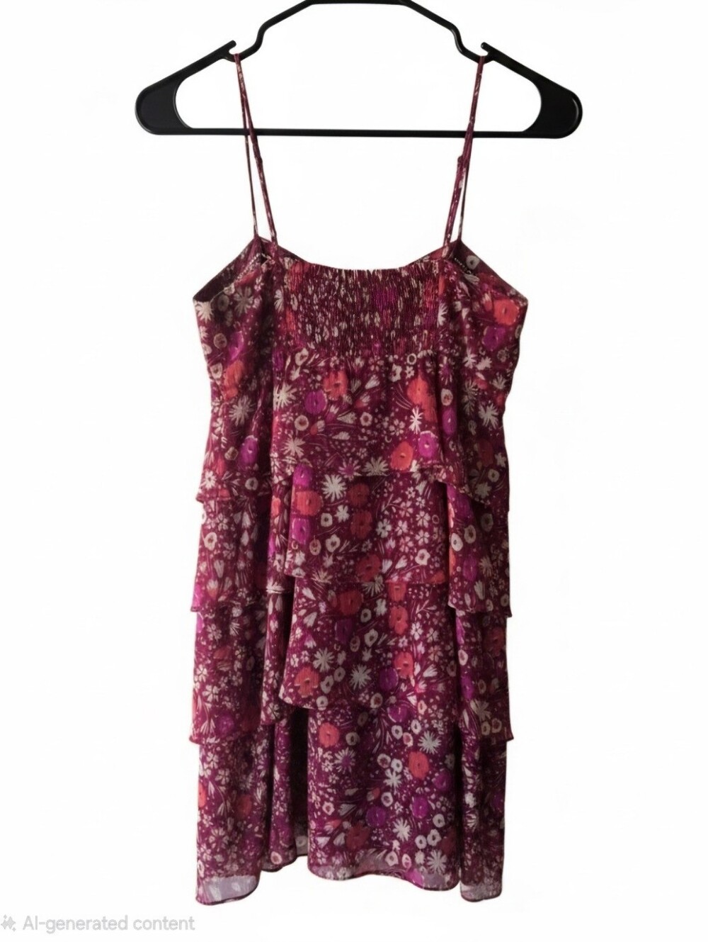 American Eagle Womens 4 Pink Floral Fit & Flare Floral Tiered Strappy Dress Boho